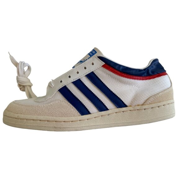 Adidas Vintage 80s Mens Sneakers Size 9 White/Red/Blue Leather & Canvas - Picture 1 of 15